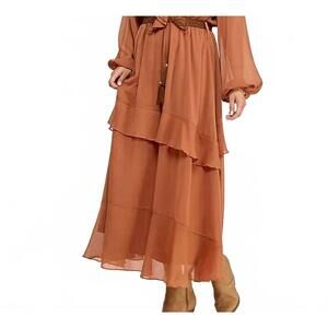 NEW RUBIENN boho chic flowy ruffled maxi dress in brown